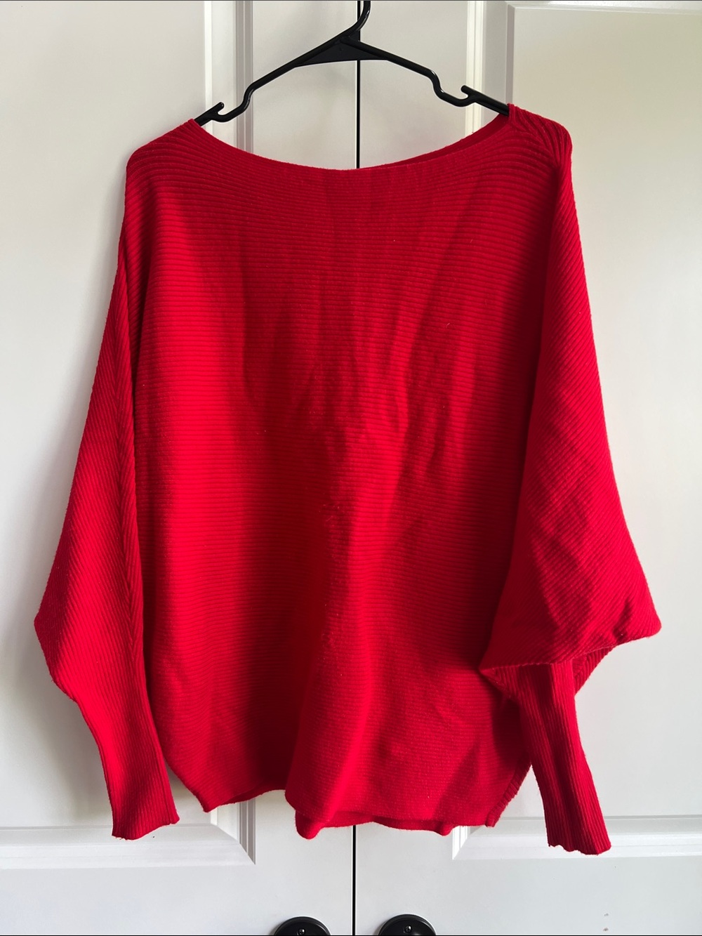 Philosophy Red Ribbed Off-the-Shoulder Sweater